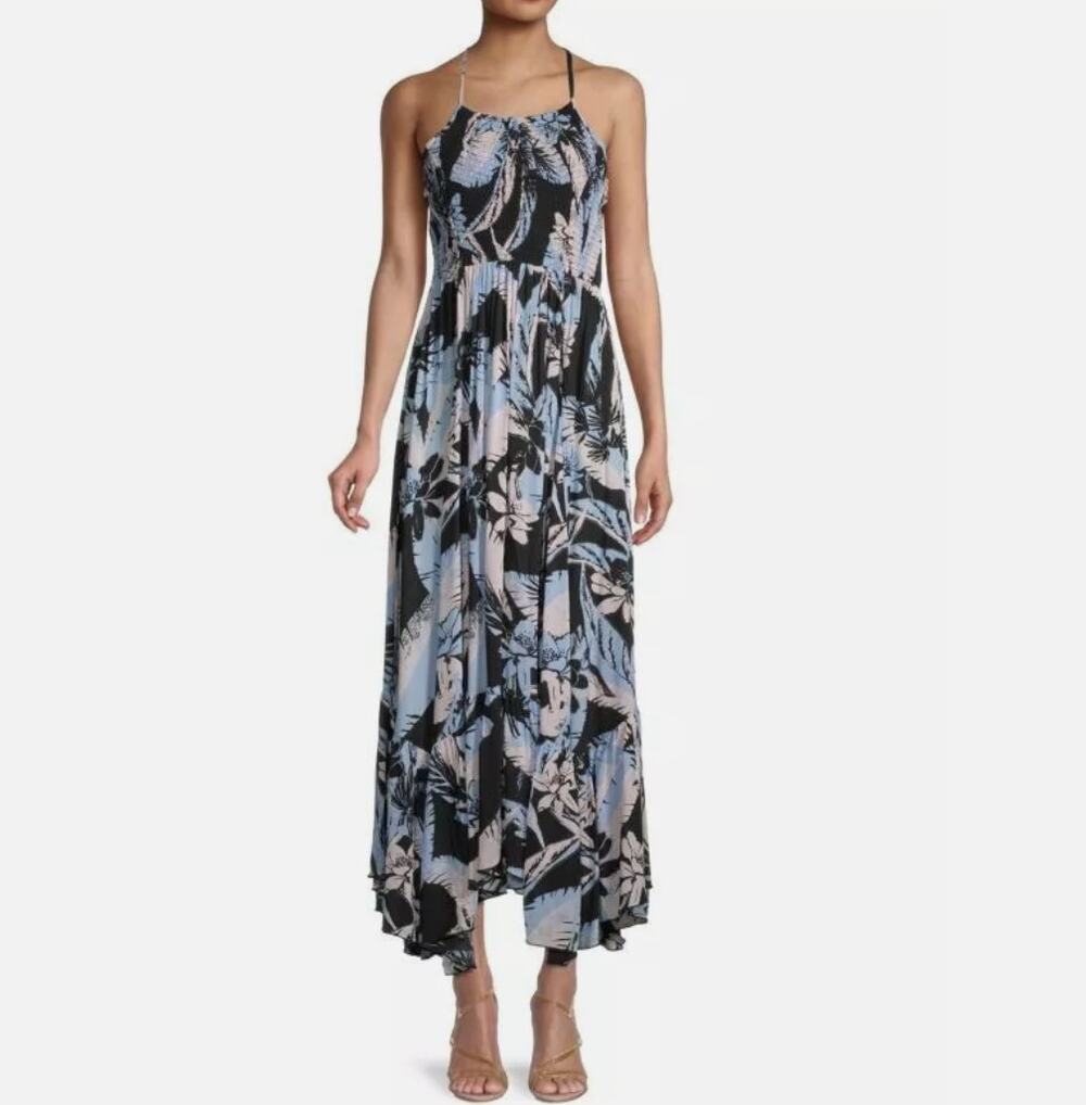Intimately Free People Heat Wave Printed Maxi Dress Black Size Large Women's